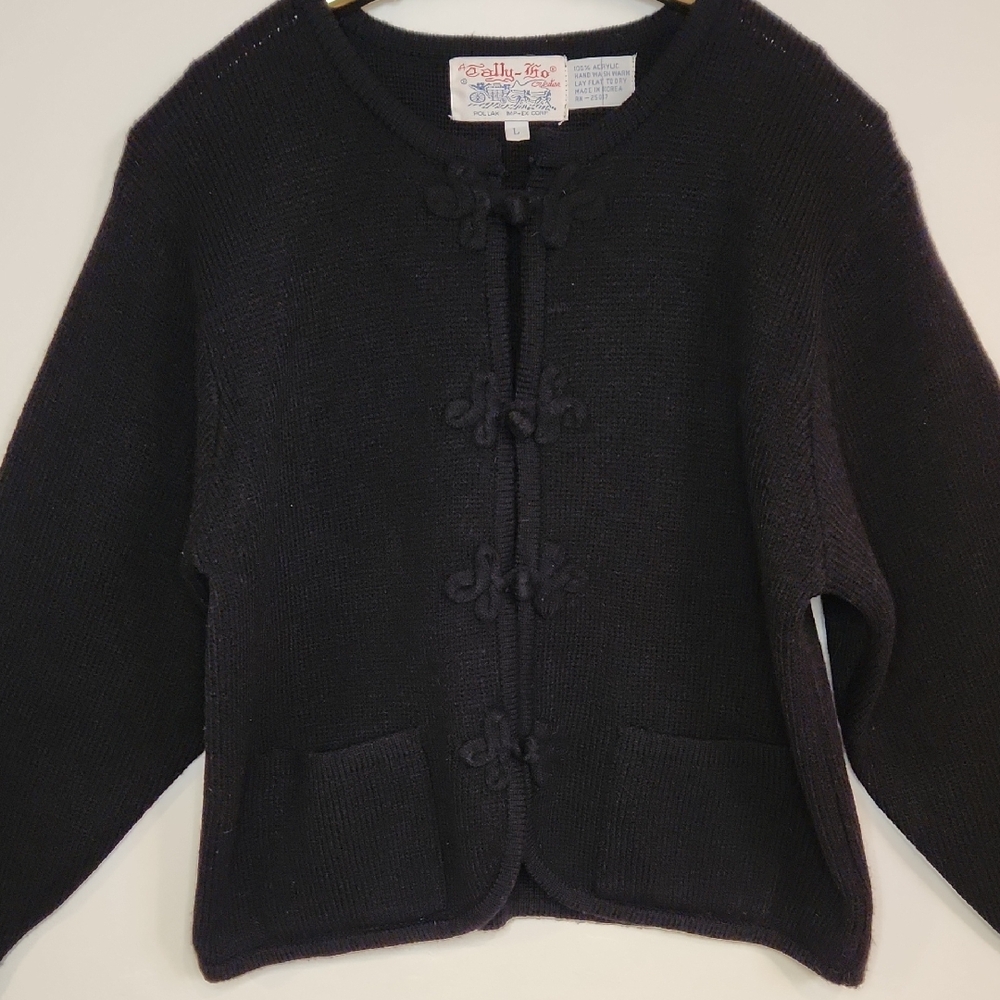 Vintage Tally-Ho Black Knit Cardigan with Toggle Closures Sz L